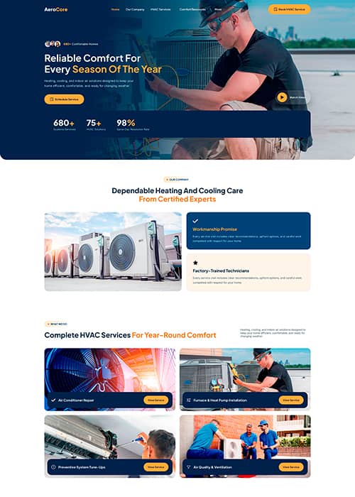 Aerocore HVAC website